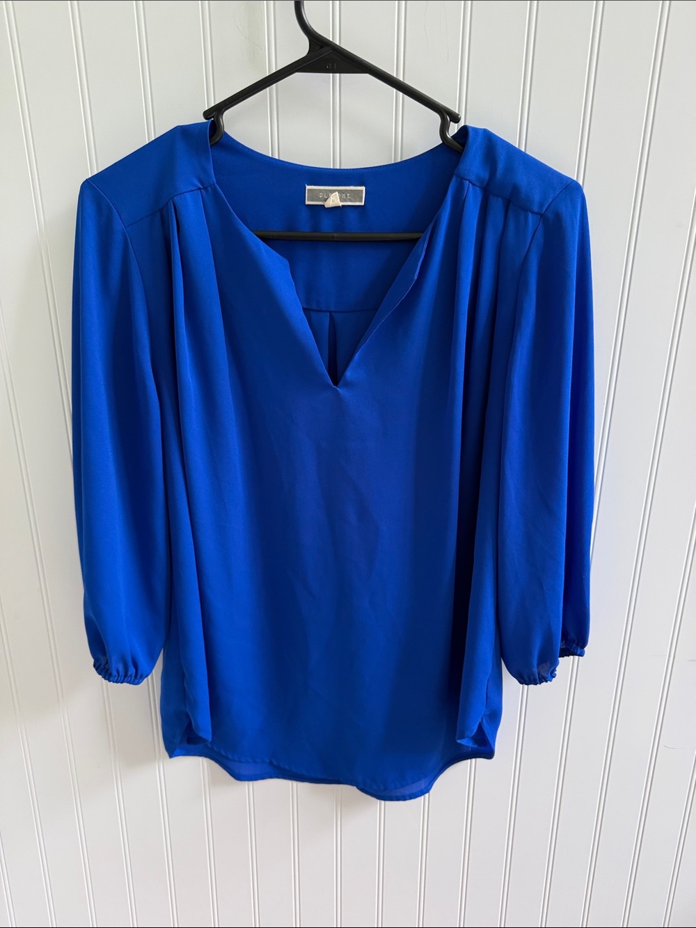(223) Pleione Royal Blue Split V-Neck 3/4 Sleeve Blouse